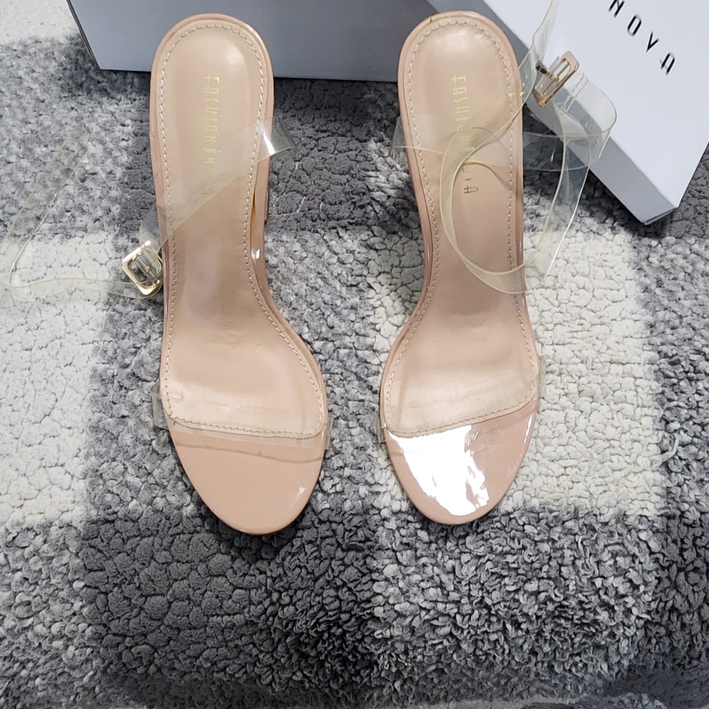 Fashion Nova Transparent and Beige Heels - Picture 2 of 7